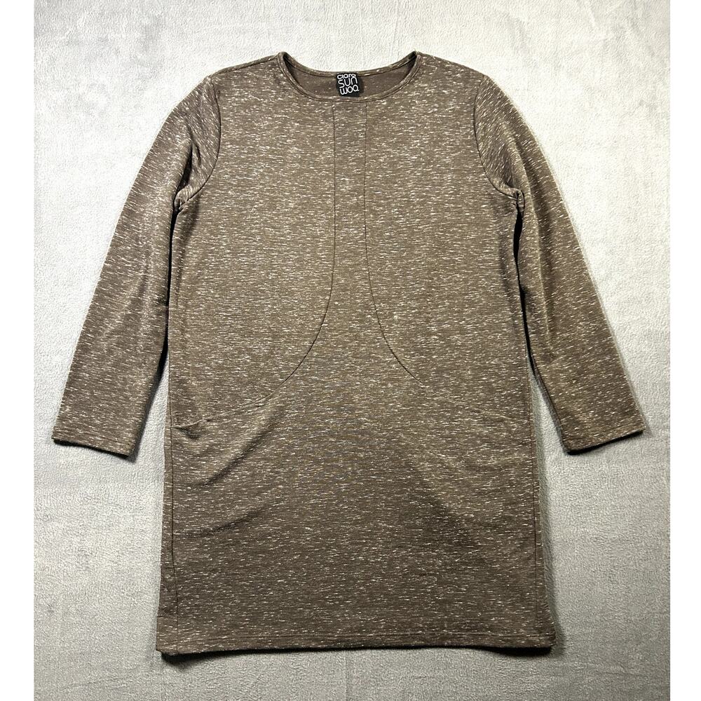 Clara Sun Woo Dress Women's Brown Knit Long Sleeve Sheath Pullover Size S